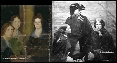 A source-site comparison placing the Pillar Portrait beside the collodion photograph inscribed Les Sœurs Brontë.
