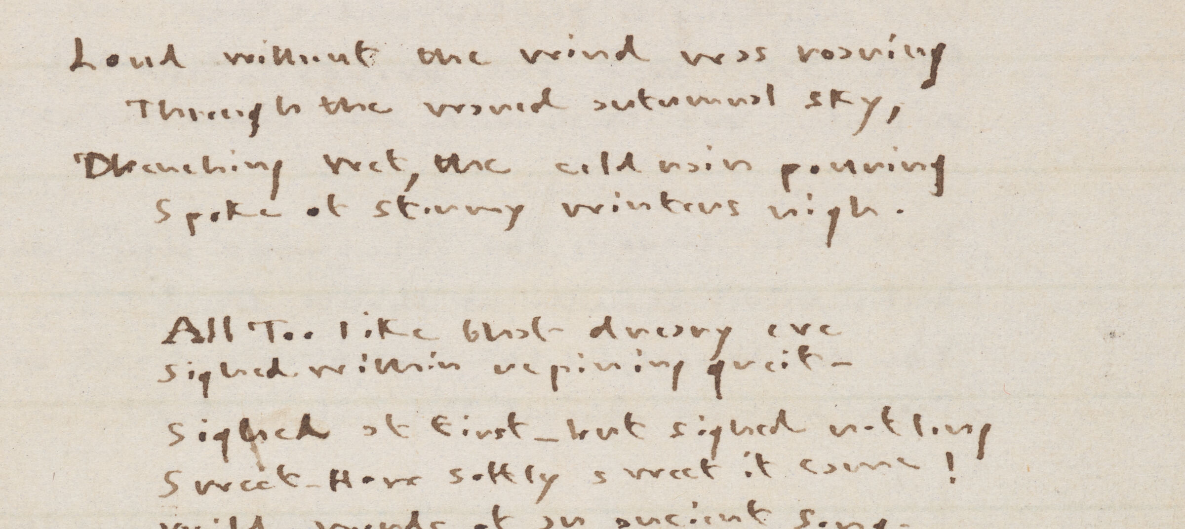 A detail of Emily Brontë’s handwriting in the fair-copy poetry notebook begun by February 1844.
